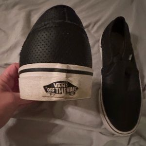 Black leather van slip on sneakers